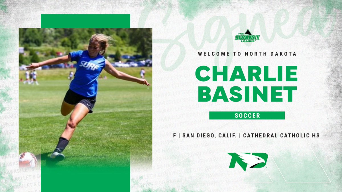 Excited to welcome Charlie Basinet to UND soccer! · Earned ECNL All-Regional First Team honors · Recorded a hat trick against a top-10 nationally ranked team at an ECNL college showcase · Played in the 2022 ECNL National Playoffs with the San Diego Surf #UNDproud | #LGH