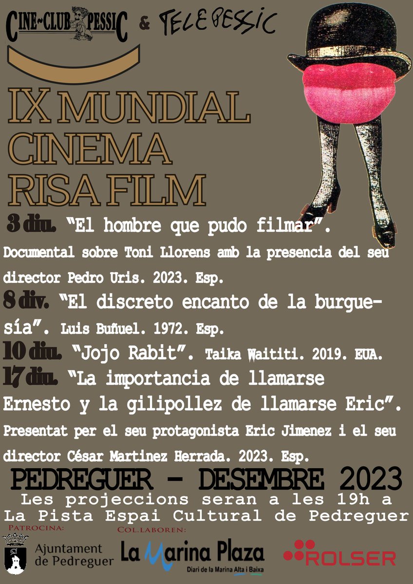 MundialCinemaP's tweet photo. Ja tenim ací el IX @MundialCinemaP vos esperem per gaudir i riure junt a #Buñuel, @elbardeeric, #Waititi i #ToniLlorens.
#Pedreguer https://t.co/QVgOfhpOer