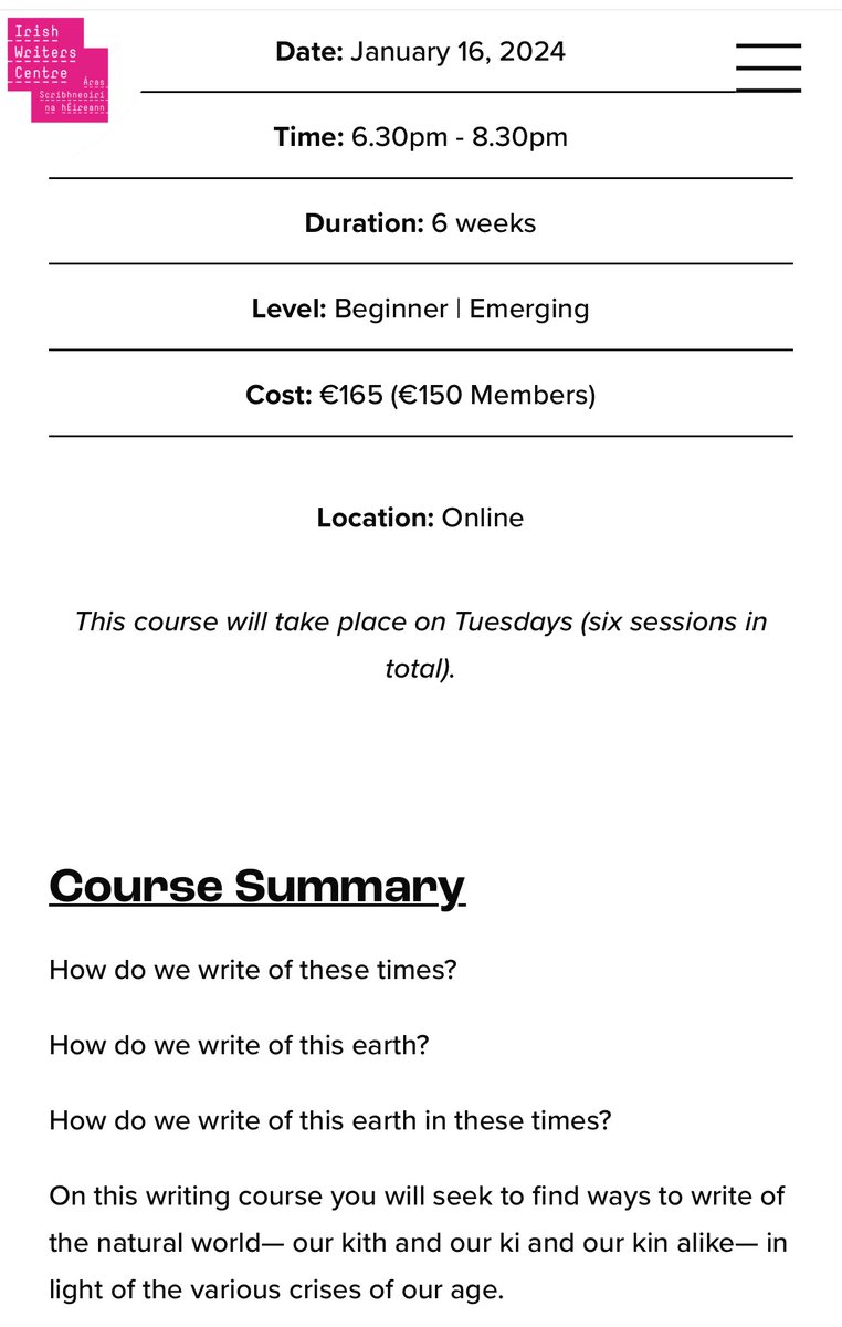 Over the moon to be bringing these two courses back to <a href="/IrishWritersCtr/">Irish Writers Centre</a> starting Jan 16th

~MARK-MAKING CARE-TAKING: OnRitual, Reconnection&amp; Recording motherhood
                            &amp;
~BRUISED, BURNING, BEAUTIFUL: Writing Through Emergency  

irishwriterscentre.ie/courses/?fbcli…