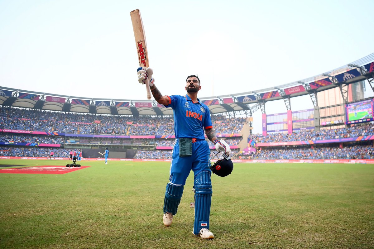 Virat Kohli scores his 50th century surpassing Sachin Tendulkar to take the ODI century record outright. (Shot for @ICC | @GettySport)