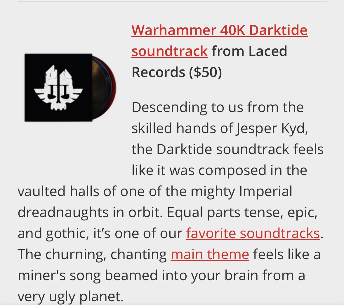 Thank you <a href="/pcgamer/">PC Gamer</a> for featuring the <a href="/Darktide40K/">Warhammer 40K: Darktide</a> Vinyl in the 2023 Holiday gift guide!
pcgamer.com/gifts-for-game…
<a href="/Laced_audio/">Laced</a> <a href="/fatsharkgames/">FATSHARK 🦈</a> #warhammer40k