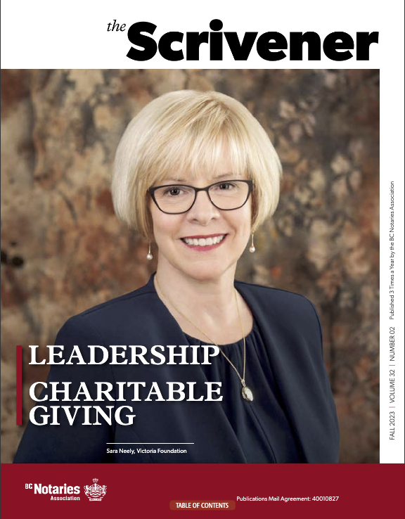 Check out the latest issue of The Scrivener Magazine, where leadership and charitable giving take centre stage! 🌟 
bcnotaryassociation.ca/resources/scri…
#Leadership #CharitableGiving #BCNotaries