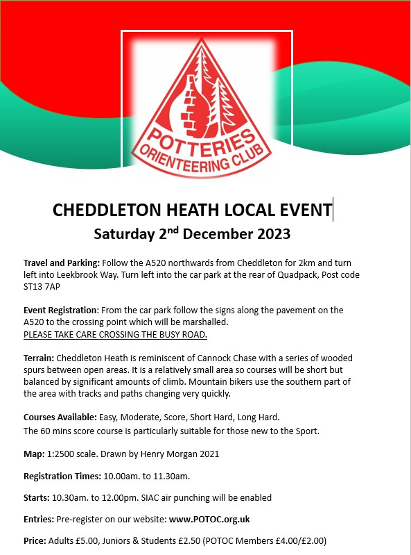 PotteriesOClub's tweet photo. 🗺️Our next event is at Cheddleton Heath, nr Leek
📅Saturday 2nd December
💻Pre-entries https://t.co/TOQeX5rvJr
The usual 4 courses + 60-minute score course suitable for newcomers.
@WaltonChasers @MDOCOrienteers @DVOrienteers @DEE_OClub @WREorienteers @HarlequinsOC @WestMidsOA https://t.co/YIaQqwsx6y