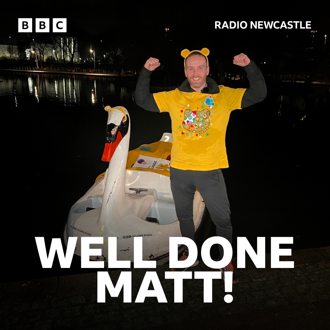 The Great North Pudalo Challenge is complete! 👏💛

Matt Bailey has peddled the length of the Great North Run in a pedalo to raise money for BBC Children In Need: bbc.in/3SGpapi

#BBCCiN <a href="/BBCCiN/">BBC Children in Need</a> @MattBaileyMedia