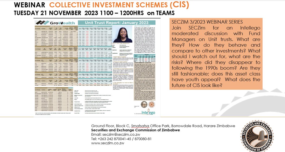 SECZIM (@seczim) on Twitter photo The CIS Webinar is on next week, 21 November 2023 at 1100hrs. Follow link to register.
events.teams.microsoft.com/event/82318944…
<a href="/OldMutualZW/">Old Mutual Zimbabwe</a> <a href="/FirstCapitalZim/">First Capital Bank Zimbabwe</a> <a href="/CBZHoldings/">CBZ Holdings</a> <a href="/ZSE_ZW/">Zimbabwe Stock Exchange(ZSE)</a> <a href="/FINSECZim/">FINSEC</a> <a href="/CDC_Zimbabwe/">Chengetedzai Depository Company Limited</a> <a href="/BancabcZW/">BancABC Zimbabwe</a> <a href="/FidelityLifeZW/">Fidelity Life</a> <a href="/ZimnatOfficial/">Zimnat</a> <a href="/BardSantner/">Bard Santner Inc</a> <a href="/ImaraEdwards/">Imara Edwards Securities</a> <a href="/ImaraGroup/">Imara Group</a> The CIS Webinar is on next week, 21 November 2023 at 1100hrs. Follow link to register.
events.teams.microsoft.com/event/82318944…
<a href="/OldMutualZW/">Old Mutual Zimbabwe</a> <a href="/FirstCapitalZim/">First Capital Bank Zimbabwe</a> <a href="/CBZHoldings/">CBZ Holdings</a> <a href="/ZSE_ZW/">Zimbabwe Stock Exchange(ZSE)</a> <a href="/FINSECZim/">FINSEC</a> <a href="/CDC_Zimbabwe/">Chengetedzai Depository Company Limited</a> <a href="/BancabcZW/">BancABC Zimbabwe</a> <a href="/FidelityLifeZW/">Fidelity Life</a> <a href="/ZimnatOfficial/">Zimnat</a> <a href="/BardSantner/">Bard Santner Inc</a> <a href="/ImaraEdwards/">Imara Edwards Securities</a> <a href="/ImaraGroup/">Imara Group</a>