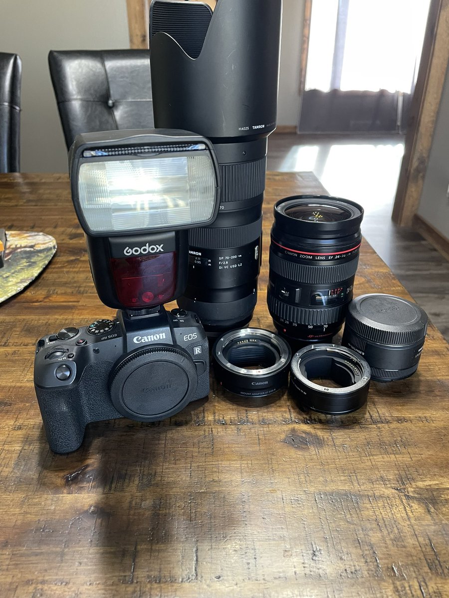 Selling my setup if anyone is interested! 

Canon RP
Tameron 70-200mm 2.8
Canon 24-70 2.8
Canon 50mm 1.8
Godox V860 II flash
Adapters 

If bought all together I will include a camera bag. Message me for more photos, info and price.