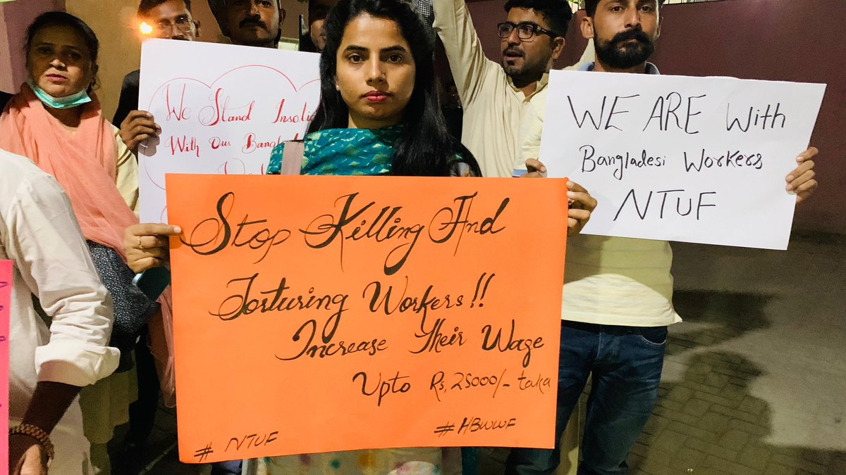 zehra1akhan's tweet photo. Standing wth Bangladeshi workers for fair wages at 23k takas, @HBWWF @NTUF condemns government brutality. Murder &amp; kidnapping workers demanding their rights are unacceptable. Amplify voices, demand justice, fair wages, and protect workers' rights. United, we stand! https://t.co/V585IAMeEf