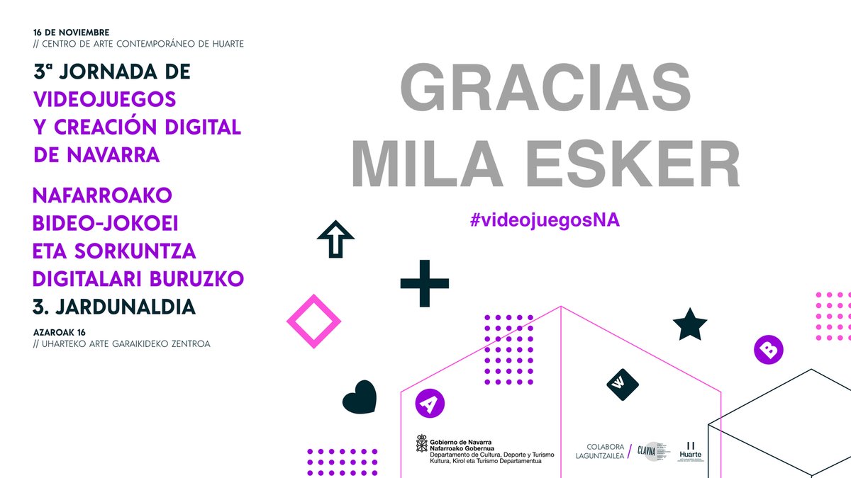 ¡Gracias! Mila esker! Todo preparado con AFORO COMPLETO para #videojuegosNA en colaboración con <a href="/Clavna1/">Clavna</a> y @centrohuarte. ¡Gracias a todo el equipo que lo está haciendo posible, asistentes y ponentes!

Podéis seguirlo de 10:00 a 13:00 y de 16:00 a 19:30 en culturanavarra.es/es/iii-jornada…