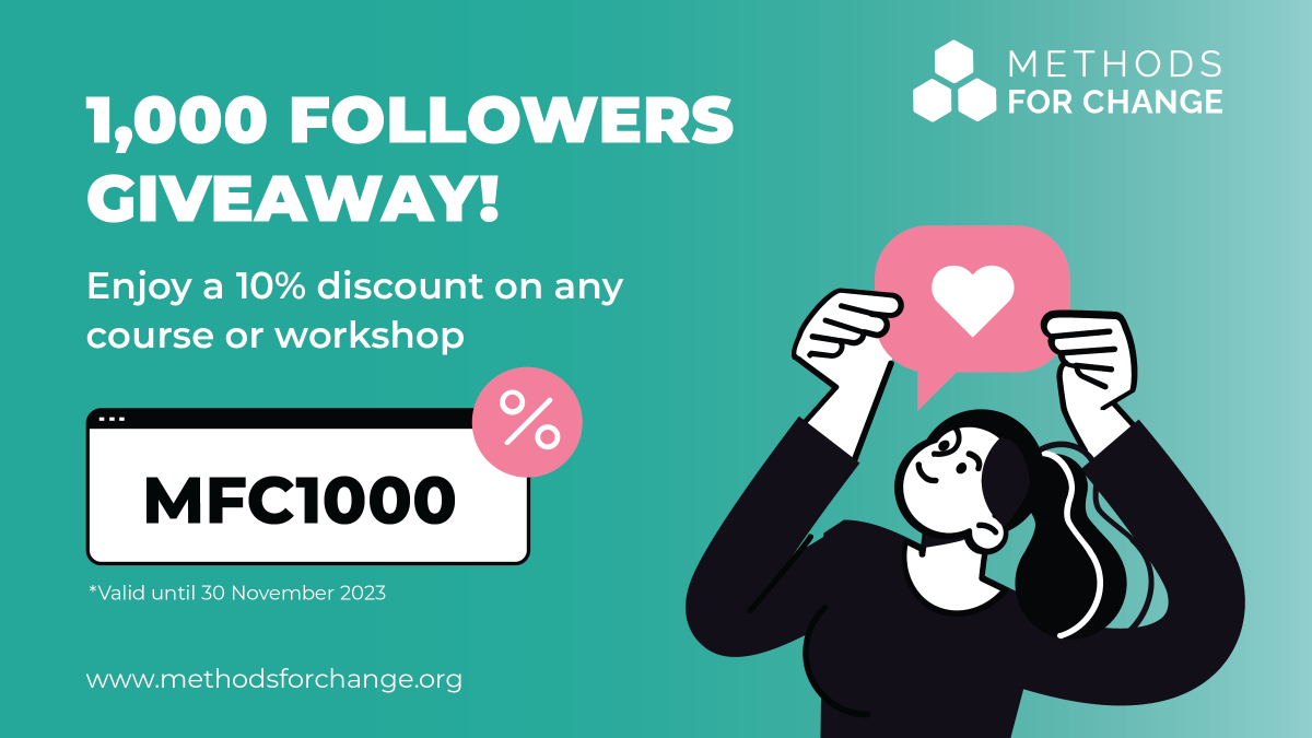 methods4change's tweet photo. 🎉 We did it!

Thanks to you, we've hit 1,000 followers! To celebrate, we're offering a 10% discount on all of our self-paced courses and live workshops.

Use code MFC1000 at checkout: https://t.co/706UzYhQiW

#ImpactEvaluation #MethodsforChange https://t.co/XzBBcFc8kI
