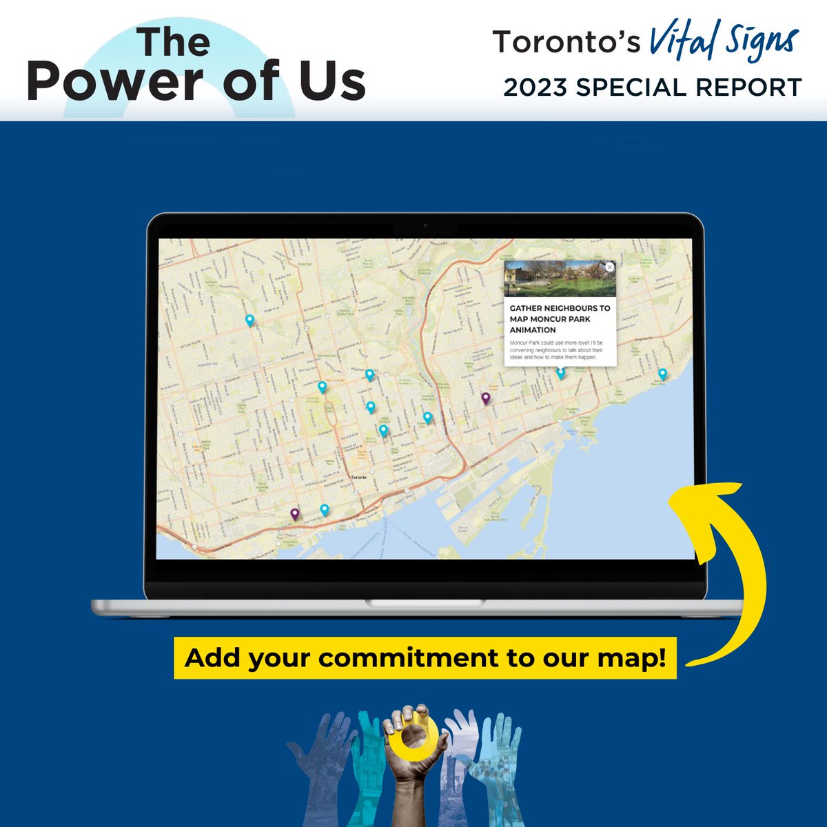 TorontoFdn's tweet image. Starting today we’re kicking off the #PowerOfUs campaign to get everyone believing in Toronto again. We’re encouraging everyone to take one action over the next 150 days to help restore our collective wellbeing. Check out our map and add your commitment! bit.ly/46eUcHZ