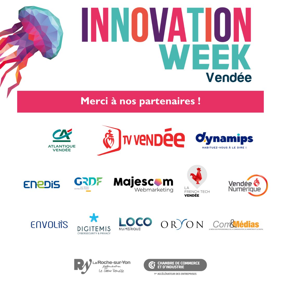 InnoWeek85 (@innoweek85) on Twitter photo Merci à nos partenaires <a href="/CAAtlantVendee/">CA Atlantique Vendée</a>, <a href="/TVVendee/">TV Vendée</a>, @dynaMIPS01, <a href="/enedis_pdl/">Enedis en Pays de la Loire</a> , <a href="/GRDF/">GRDF</a> , <a href="/AgenceMajescom/">Majescom</a>, <a href="/VendeeFrTech/">La French Tech Vendée</a> , <a href="/Vendeenumerique/">Vendée Numérique</a>, @ENVOLiiS , <a href="/Digitemis/">DIGITEMIS</a> , @Loconumerique, <a href="/oryon85/">Oryon</a> et <a href="/CometMedias/">Lettre Com&Médias</a> d'avoir participés et soutenus la 10ème édition de l'Innovation Week ! 🎈 Merci à nos partenaires <a href="/CAAtlantVendee/">CA Atlantique Vendée</a>, <a href="/TVVendee/">TV Vendée</a>, @dynaMIPS01, <a href="/enedis_pdl/">Enedis en Pays de la Loire</a> , <a href="/GRDF/">GRDF</a> , <a href="/AgenceMajescom/">Majescom</a>, <a href="/VendeeFrTech/">La French Tech Vendée</a> , <a href="/Vendeenumerique/">Vendée Numérique</a>, @ENVOLiiS , <a href="/Digitemis/">DIGITEMIS</a> , @Loconumerique, <a href="/oryon85/">Oryon</a> et <a href="/CometMedias/">Lettre Com&Médias</a> d'avoir participés et soutenus la 10ème édition de l'Innovation Week ! 🎈