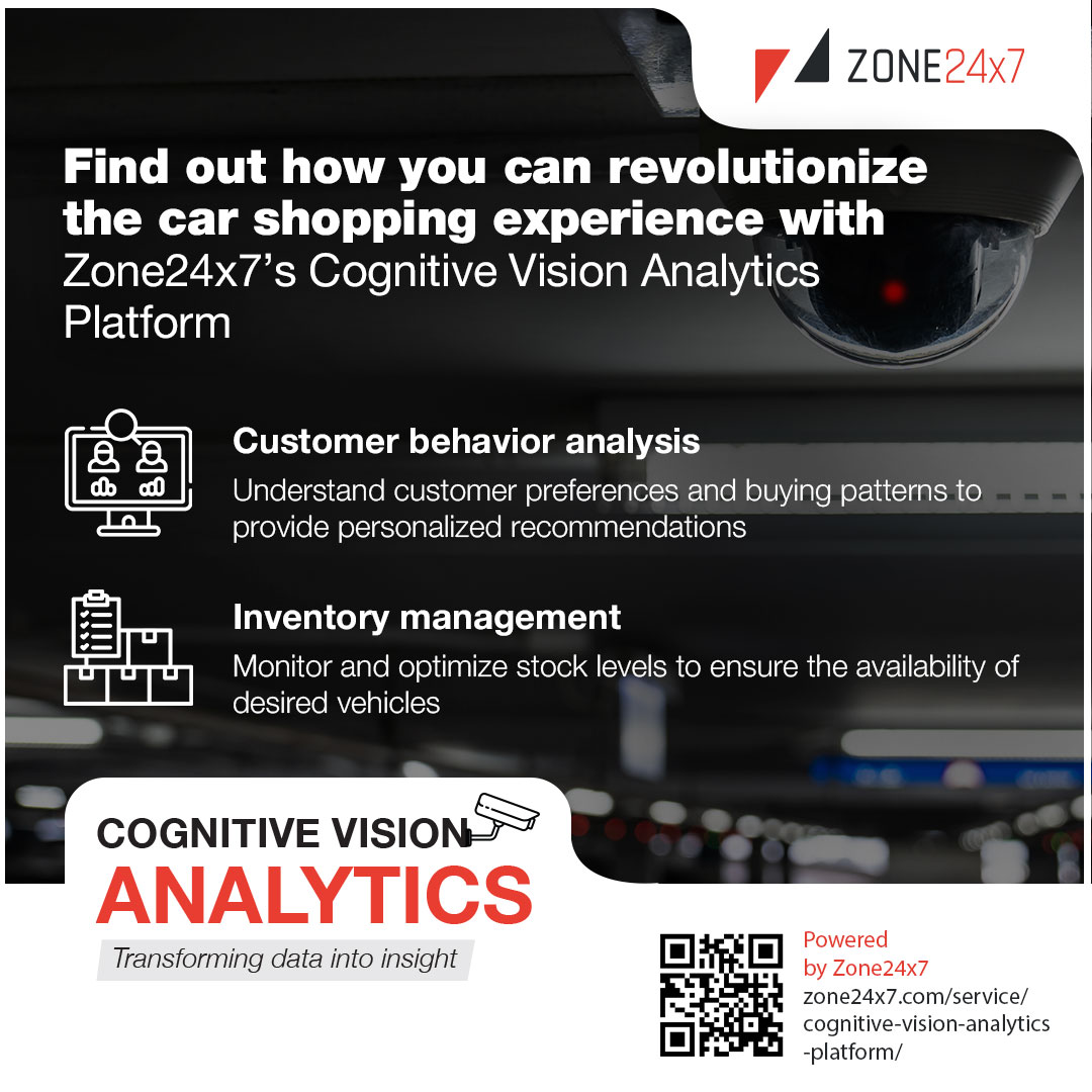 Zone24x7's tweet image. Discover how #Zone24x7’s #cognitivevisionanalytics Platform is reshaping the car buying journey by transforming data into a driving success.

Learn how: zone24x7.com/cognitive-visi…

#Visionanalytics #videoanalytics #analytics #AI #ArtificialIntelligence #MachineLearning #DataScience
