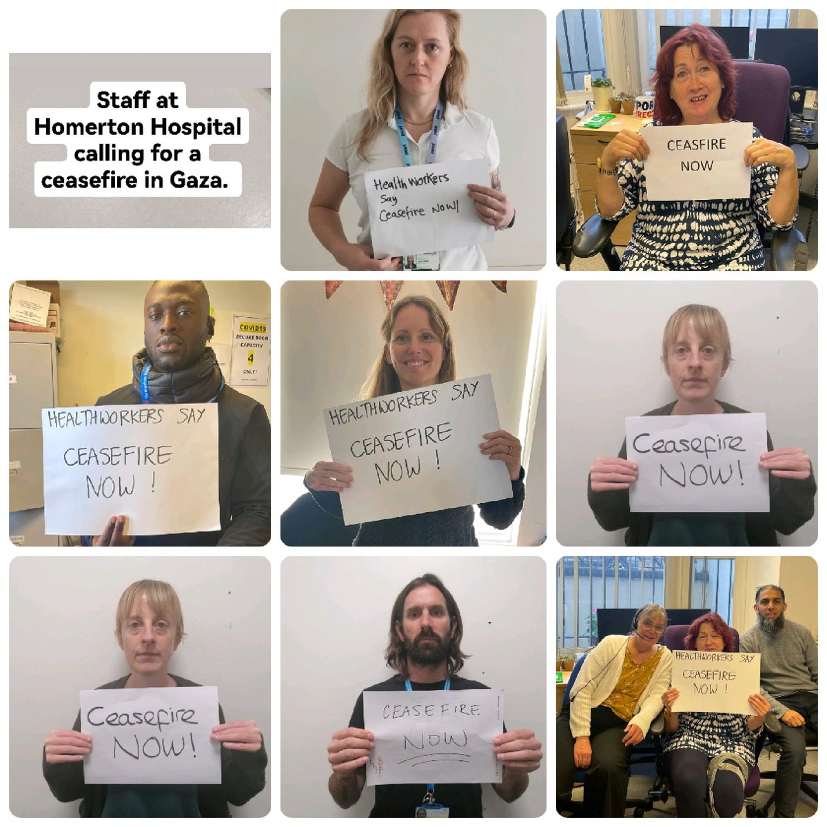 Colleagues in my hospital calling for a #Ceasefire.
As a health worker I find it very hard hearing about soldiers entering a hospital, or hospitals being bombed.
<a href="/STWuk/">Stop the War Coalition</a>
