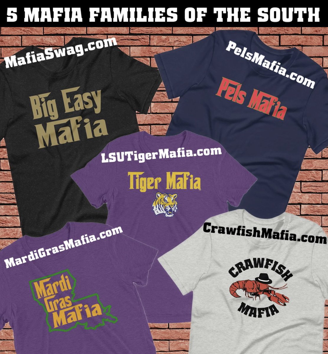 BEMpromo's tweet photo. 5 #Mafia families of the #South. #bigeasymafia #pelsmafia #lsutigermafia #mardigrasmafia #crawfishmafia https://t.co/bs4YM42yB7