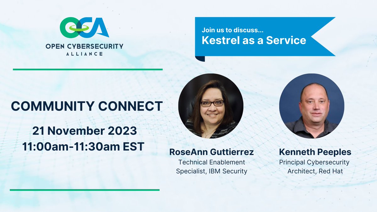 OpenCyberAllnc's tweet image. Ever wondered about Kestrel as a Service (KaaS)?
Join RoseAnn Guttierrez, @IBMSecurity, and Kenneth Peeples, Principal Cybersecurity Architect, @RedHat, to discuss #KaaS at the next OCA Community Connect.
linkedin.com/events/ocacomm…
#opensecurity #cybersecurity #OCA #Kestrel
