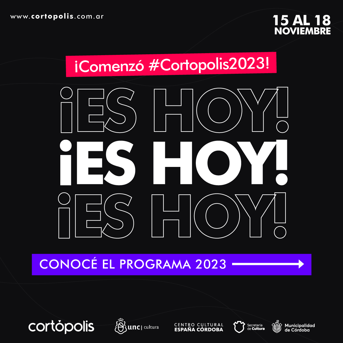 cortopolis's tweet photo. ¡Es hoy! ¡Es hoy! 🥳

¡Comenzó #Cortópolis y estamos muy contentos de poder compartirlo con ustedes! 🤩

👉🏼 Te mostramos la programación completa 2023 https://t.co/jH0WcJHsWr