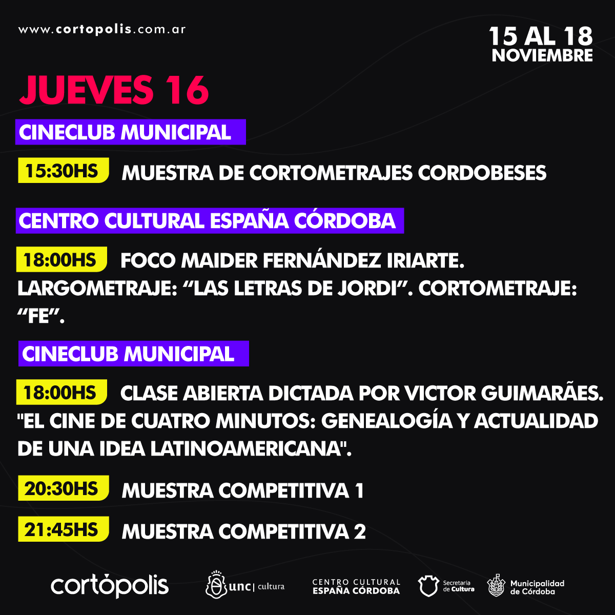 cortopolis's tweet photo. ¡Es hoy! ¡Es hoy! 🥳

¡Comenzó #Cortópolis y estamos muy contentos de poder compartirlo con ustedes! 🤩

👉🏼 Te mostramos la programación completa 2023 https://t.co/jH0WcJHsWr