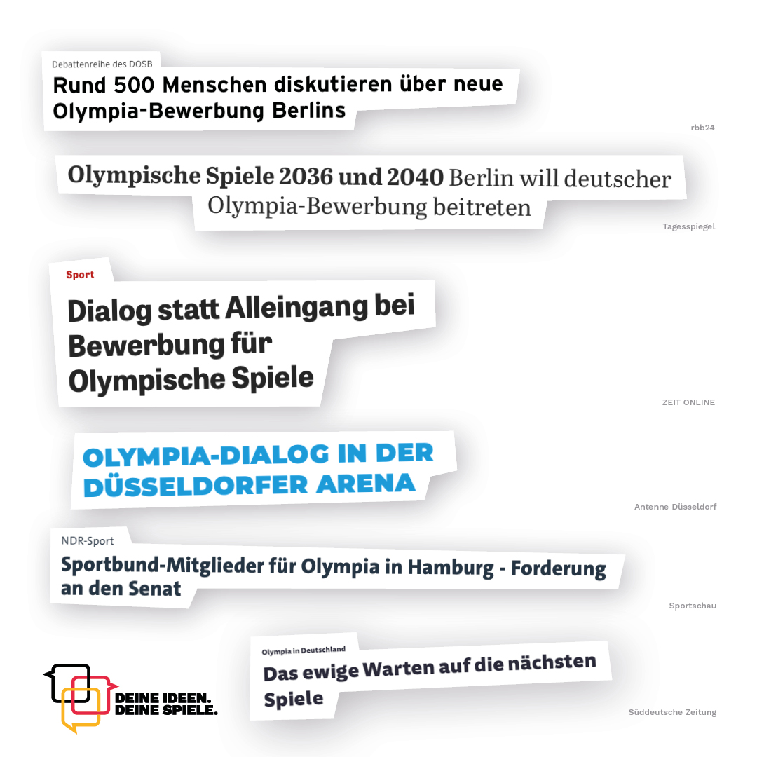Ein weiterer Meilenstein unserer Initiative ist erreicht: 5 Dialogforen in den möglichen Austragungsorten.

Aktuelle Presseberichterstattung zur Dialoginitiative DEINE IDEEN. DEINE SPIELE. findest du hier: deine-spiele.de/presse 📲

#Sportdeutschland #DeineSpiele