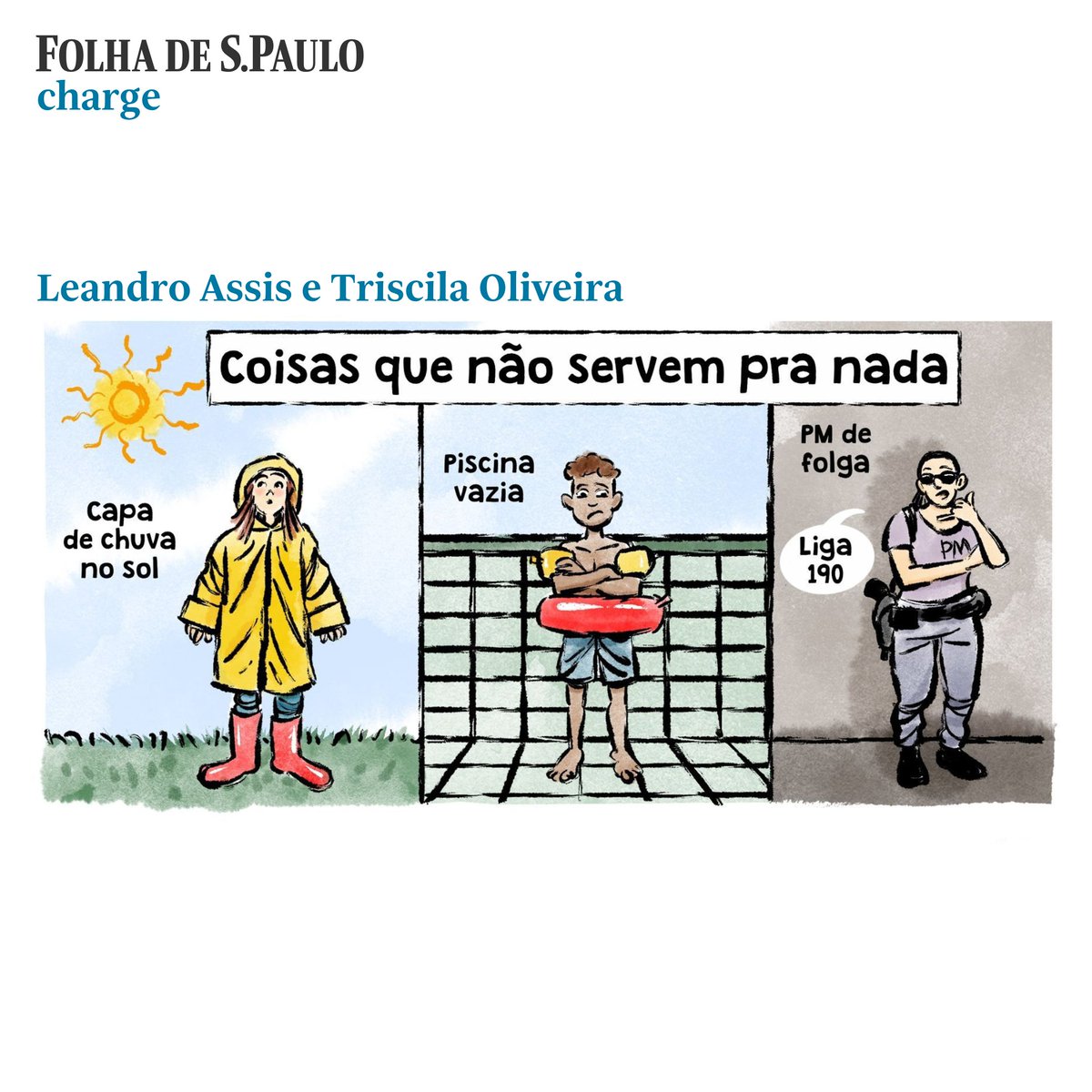 folha's tweet photo. Esta é a charge de Leandro Assis (@leandroassis73) e Triscila Oliveira (@soulanja) publicada em todas as plataformas da Folha. Quer ver mais charges no jornal? Acesse https://t.co/N8aPNbPGMH https://t.co/mzcKltT0aW