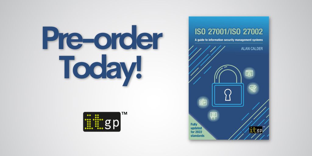 ITGPublishing's tweet photo. ‘ISO 27001/ISO 27002 - A guide to information security management systems’ by Alan Calder is now available for pre-order! 📘

Find out more and pre-order your copy today 👇
https://t.co/iG22NUGu7k

#ISO27001 #ISO27002 #Preorder https://t.co/8WIRQp1Wrv