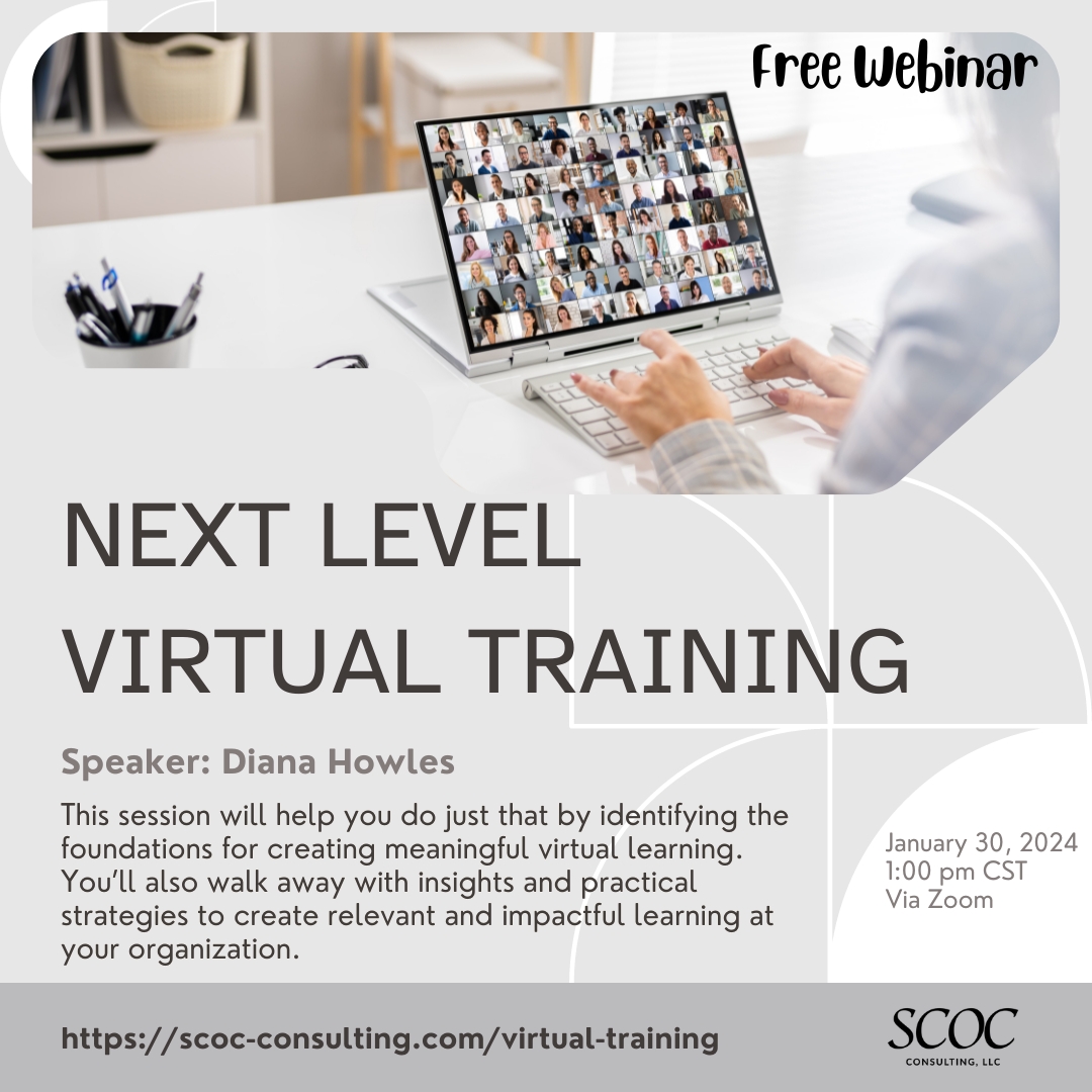 Boost your virtual training techniques with our no-cost webinar. 🔗 Sign up: scoc-consulting.com/virtual-traini…
#VirtualTraining #FreeWebinar #OnlineLearning #SCOCConsulting @DianaHowles