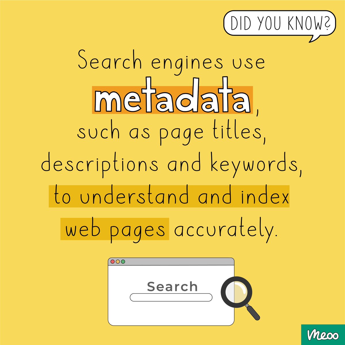 ask_meoo's tweet image. Did you know that metadata plays a crucial role in internet search engines? 

#askmeoo #metadata #didyouknow #searchengineoptimization #marketing #terminology