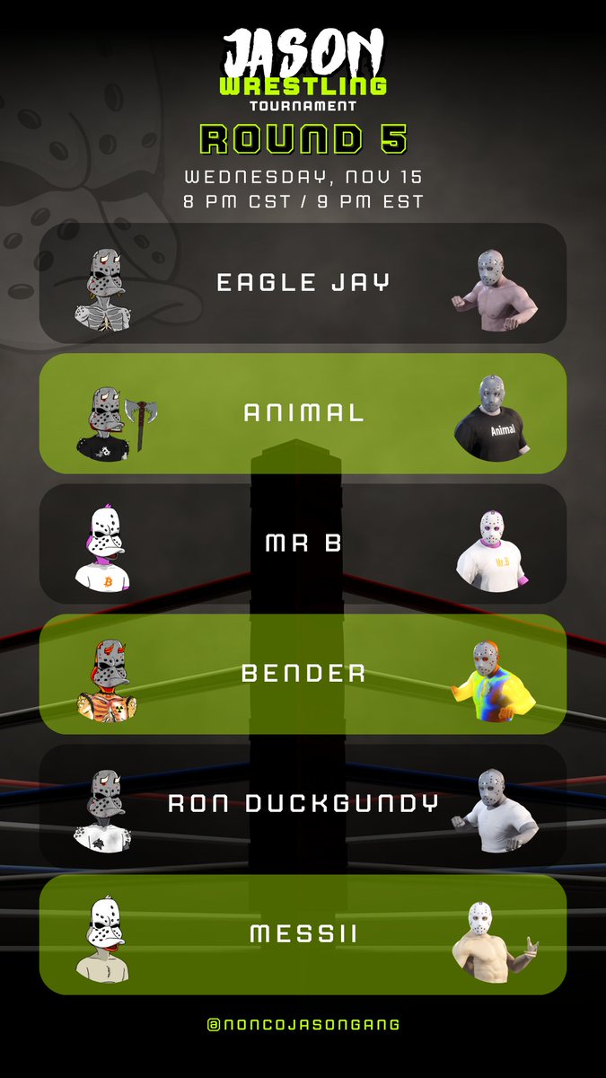 GM Gang! 🔪
What two lucky beasts will advance tonight? 🤔
Get ready for two more bloody Ladder Matches tonight at 9pm EST! 🩸
<a href="/archaicfly/">Arc_Fly</a>
<a href="/suprsyn_/">SuprSyn</a>
<a href="/MLewisson10/">CHOP</a>
<a href="/tysonegbert/">Jeeper2000.eth</a>
<a href="/FAT32_eth/">FAT32.eth 💾🍌🦁🐈🦭🦆🏴󠁧󠁢󠁥󠁮󠁧󠁿</a>
<a href="/MQ53380848/">ᛤ mq.crypto ᛤ ☀️ 🟧 🏁</a>
<a href="/jayeagle95/">Eagle Jay</a>
@nftsifter
@Blackeby_
<a href="/1Perseus/">Crypto Chase</a>
<a href="/RonDuckgundy/">Ron Duckgundy</a>
<a href="/panduh_gtr/">messii.eth</a>