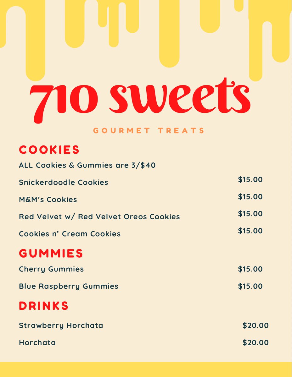 710_sweets's tweet photo. Sold out of Horchatas but everything else is still available! 
Everything is 1/$15 3/$40! 
Available for pick up &amp; drop off 🚗💨
DM to place your order 💌 https://t.co/YxohxYr6X1