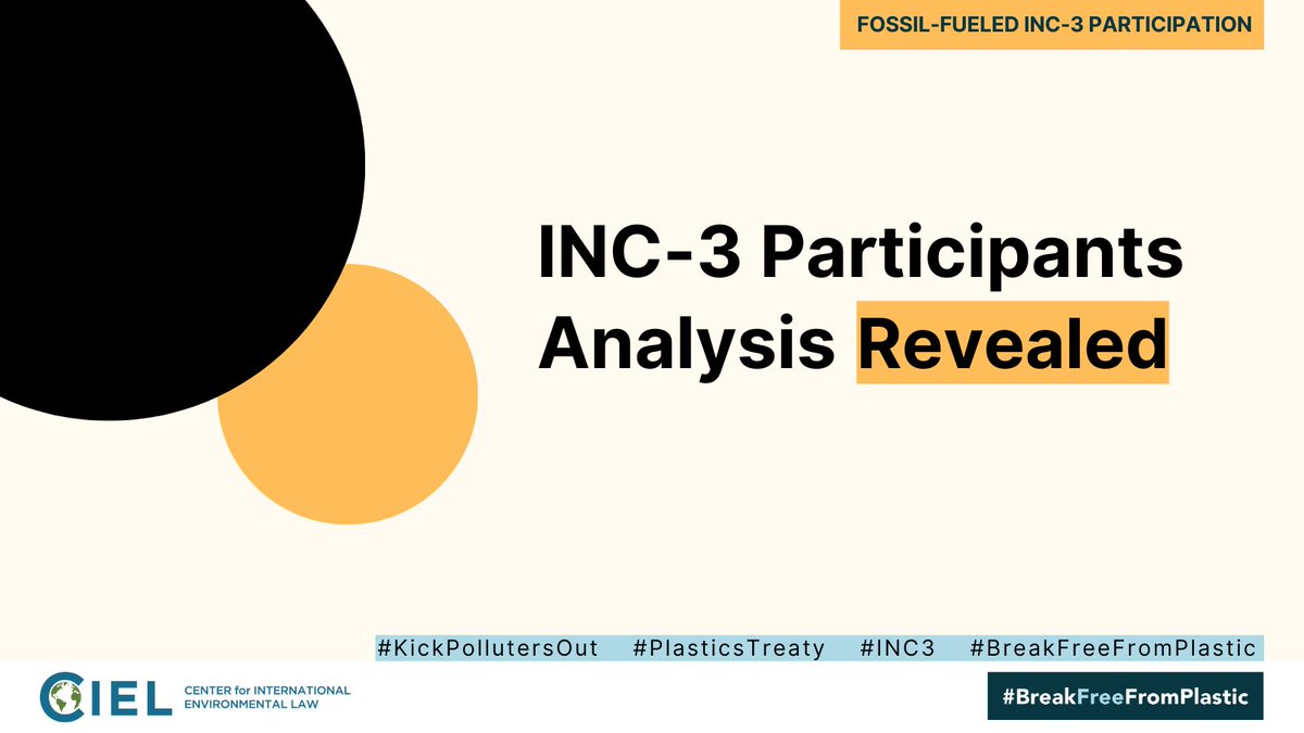 📣BREAKING: @ciel_tweets analysis of #INC3 participants reveals that #FossilFuel & #Chemical industry 🏭 registered more lobbyists at #PlasticsTreaty than 70 countries 🌏 combined 🤯 - 🧵1/11