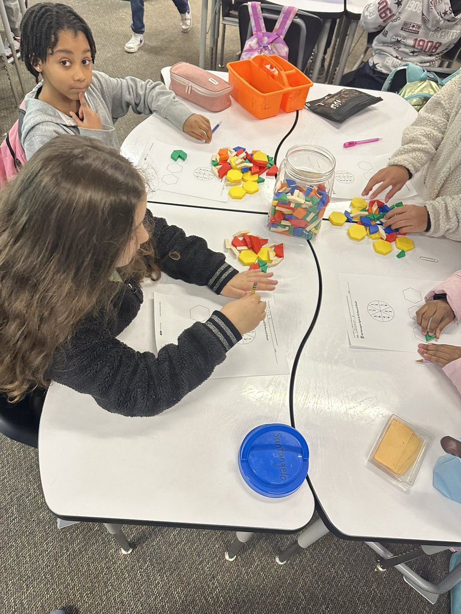 Investigating unit fractions using pattern blocks and then practicing our new work place! #wearelakeshore #henrysheroes #santangelosquad #wearelakeshore @KBonillaLSE <a href="/HumbleISD_LSE/">Lakeshore Elementary</a>