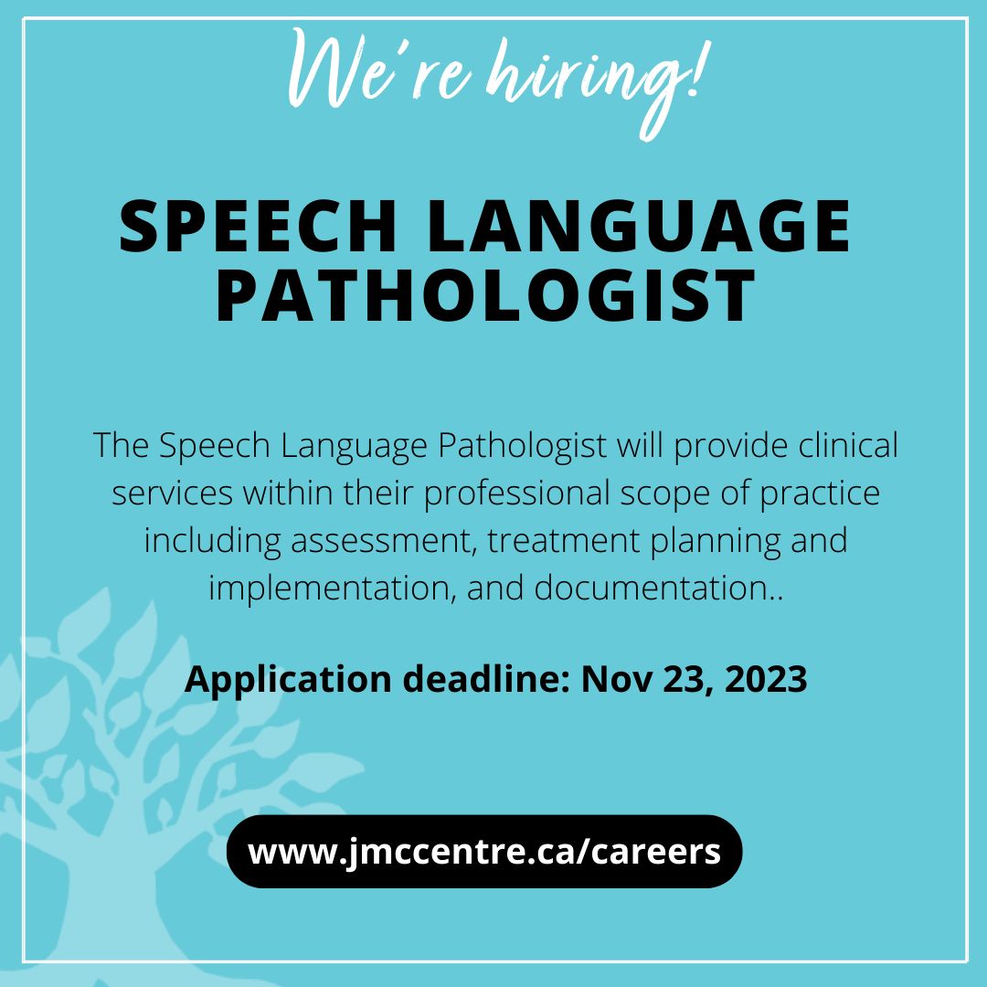 Join our team! We're seeking a full time Speech Language Pathologist. Read the full job description on our website: jmccentre.ca/careers.
#YQGJobs #WindsorEssexJobs