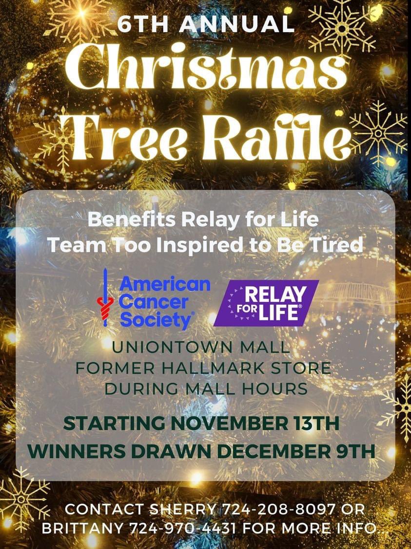 FESTIVAL OF TREES GOING ON NOW IN UNIONTOWN at the mall in the former hallmark store! DAILY until Dec 9. 🎄 Raffling off over 100 decorated xmas trees to benefit the American Cancer Society! $2 per chance, you choose what trees you want to win! 🎅🏼@WPXI @KDKA @ACSPennsylvania
