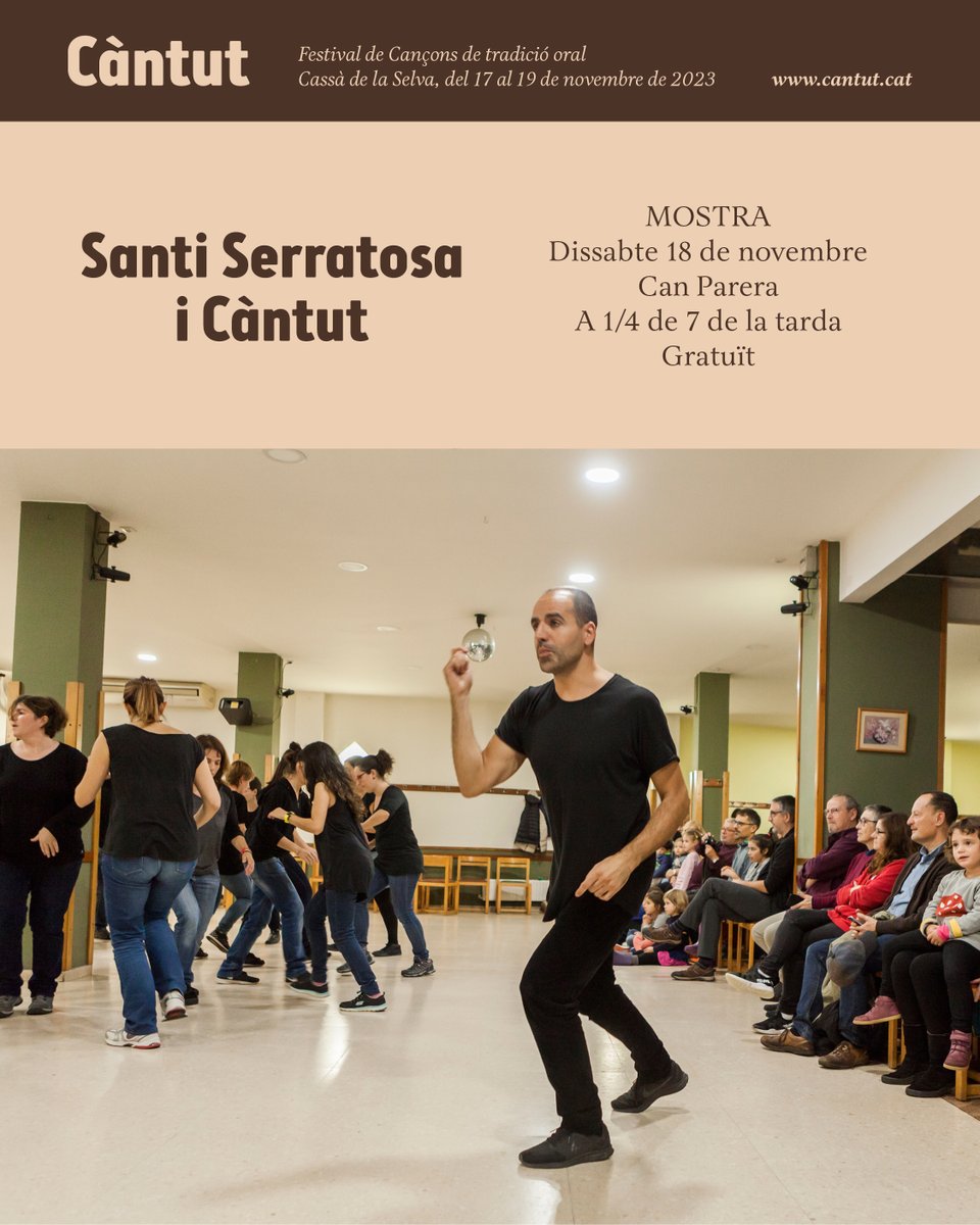 El curs de <a href="/SantiSerratosa/">Santi Serratosa</a> i #Càntut explora les cançons de joc i la percussió corporal des d’una nova
òptica🎶A Can Parera, els seus alumnes oferiran una demostració del que han après durant aquestes sessions!

👉Coorganitzat amb <a href="/AEMCAT_cat/">Associació AEMCAT</a> 
ℹ️ cantut.cat

<a href="/ajcassa/">Ajuntament de Cassà</a>