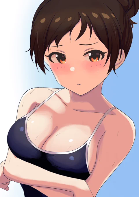 プール授業視線集まり防御の構え北沢さん 