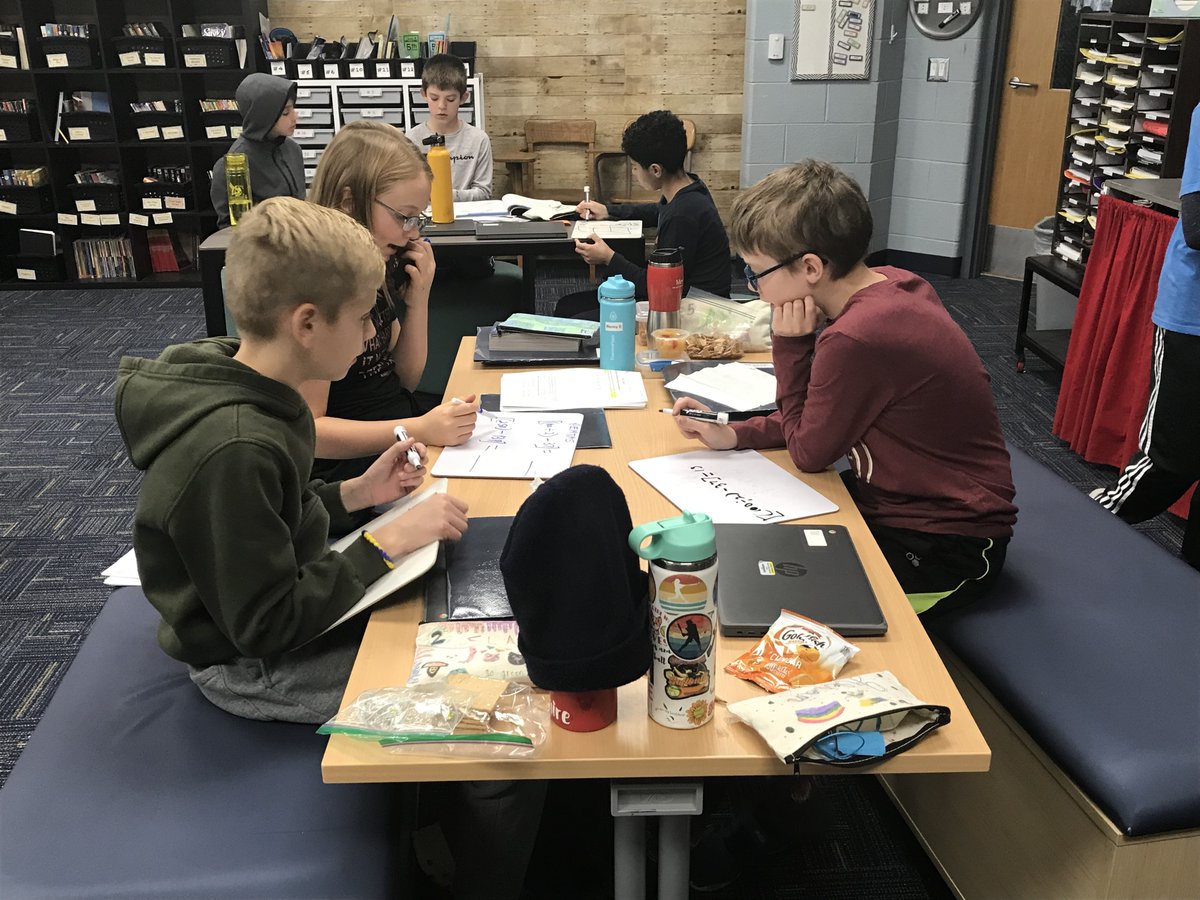 MrsGoyette's tweet photo. Student-driven learning in action. Classmates helping classmates master their math goals. I love hearing things like "Now I get it", and "So what formula would you use to solve that?" #heritagelearns #sascompass #motivatedandselfdirected #collaboration https://t.co/zodMiVvPk9