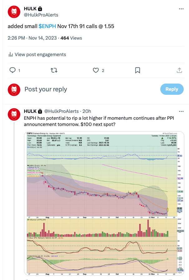 HulkCapital's tweet photo. I said $ENPH to 100 yesterday, and it's less than 2 from there now. #gainzilla https://t.co/5DQiz61FKH