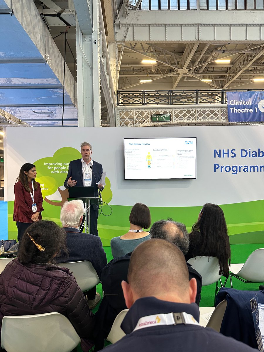 NHSDiabetesProg's tweet photo. Aneet Judge and Richard Jones from BLMK ICB are updating delegates in the #NHSPark🌳 on the important work they’re doing to understands and tackle the comparatively low uptake of CGM seen in patients from ethnic minority groups and those living in deprived areas. #DPC23 https://t.co/8PoVZZqITh
