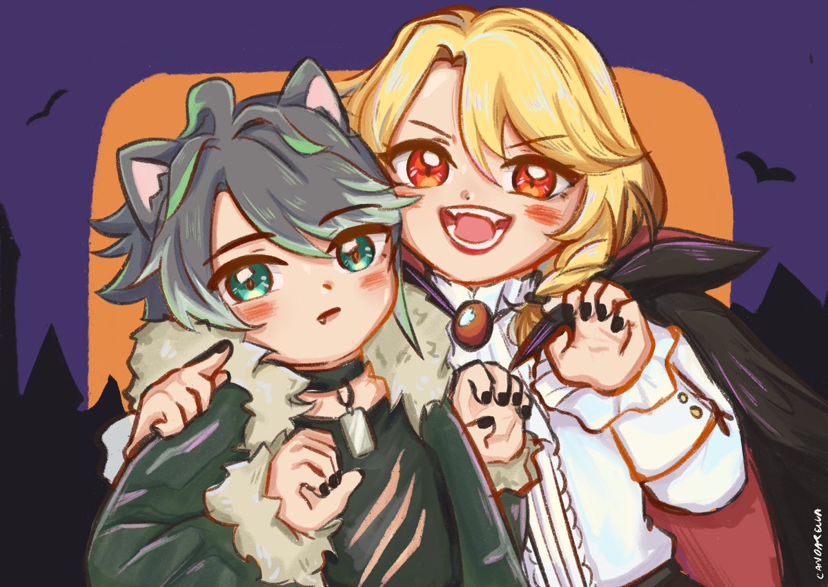 "Hayi, say RAAAA!"

Kid Kaveh and Kid Alhaitham during Trick or Treat! 🌱🏛️✨

#TeyvatCostumeParty #haikaveh #アルカブェ