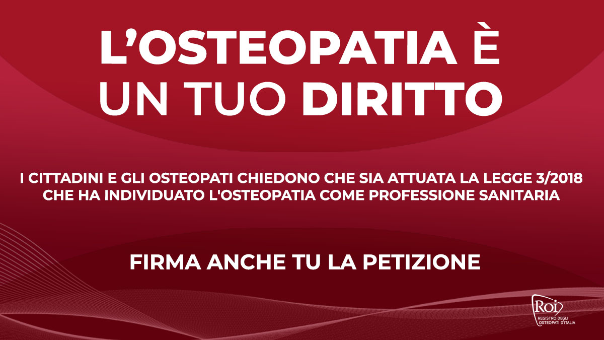 🔴 SUPERATE LE 5.000 FIRME! 
Firma anche tu e condividi la PETIZIONE per chiedere al Governo che sia attuata la legge 3/2018 che ha individuato l'osteopatia come professione sanitaria.
L'osteopatia è un diritto di tutti!
Firma qui bit.ly/PetizioneOsteo…
