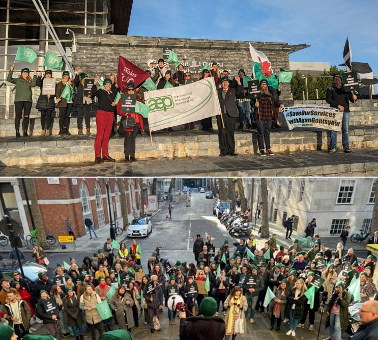 🪧Members &amp; supporters gathered from across the UK today - in Cardiff &amp; London.

👫United in a commitment to protect Educational Psychologists' pay, wellbeing - and ultimately - the future of our services for children, young people &amp; communities in need.

Please #SaveOurServices