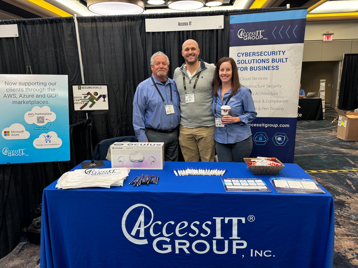 AccessITGroup's tweet photo. Hello from booth 175 at @SecureWorld in #NYC! Stop by, meet the team and learn about AccessIT Group's #cloud, #infrastructuresecurity and #riskadvisory services and solutions. PLUS! Be entered to win an Oculus VR headset when you stop by our booth. #SWNYC23 #cybersecurity https://t.co/CMQ4lW0UPY
