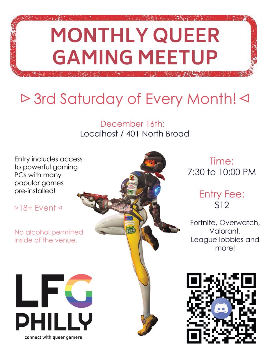 LFGPhilly's tweet photo. CALLING ALL GAYMERS: our next meetup will be 12/16 at Localhost! Members who attended our August meet up get in FREE! https://t.co/sSaIdmg7ko