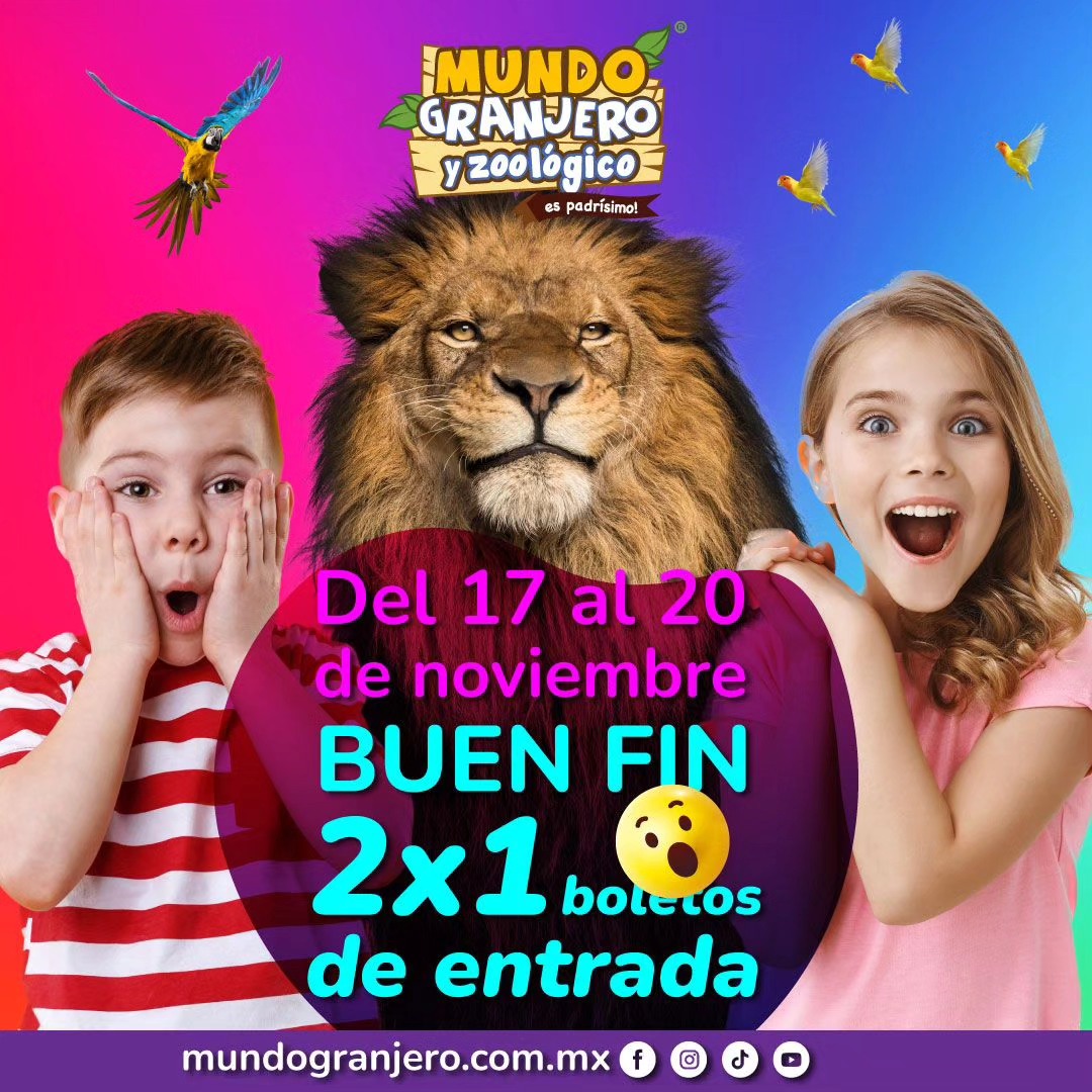 BUEN FIN comprando rápido y seguro tus entradas al parque temático más increíble.📷📷📷 Del 17 al 20 de Noviembre 2023 boletos de entrada general 2x1 en taquilla o en la página oficial 📷 mundogranjero.com.mx
#buenfin2023 #mundogranjero #descuentos #ofertas #Miercoles