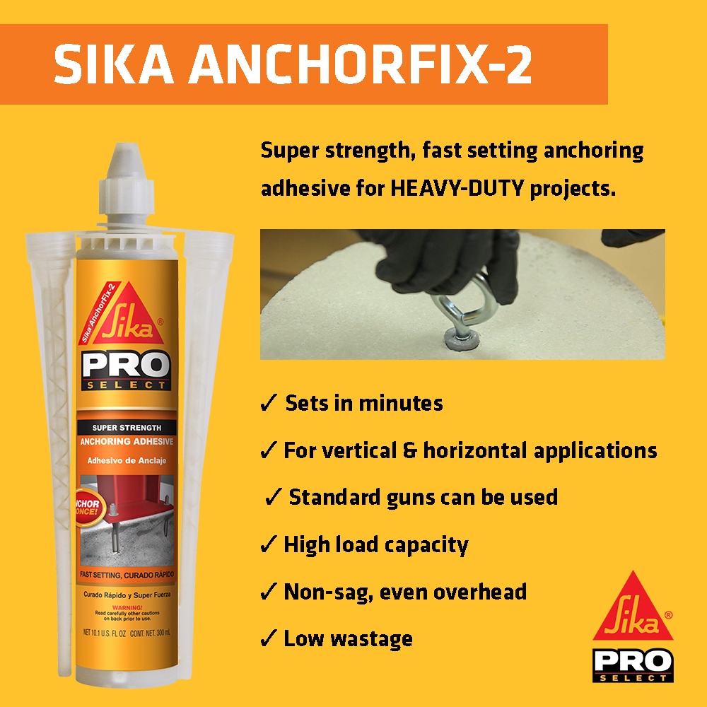 For all heavy-duty anchoring needs, try Sika Anchorfix-2! Great for rebar &amp; reinforcing steel as well as threaded rods, bolts, &amp; more! Available at Home Depot, Lowe's or your local hardware store!