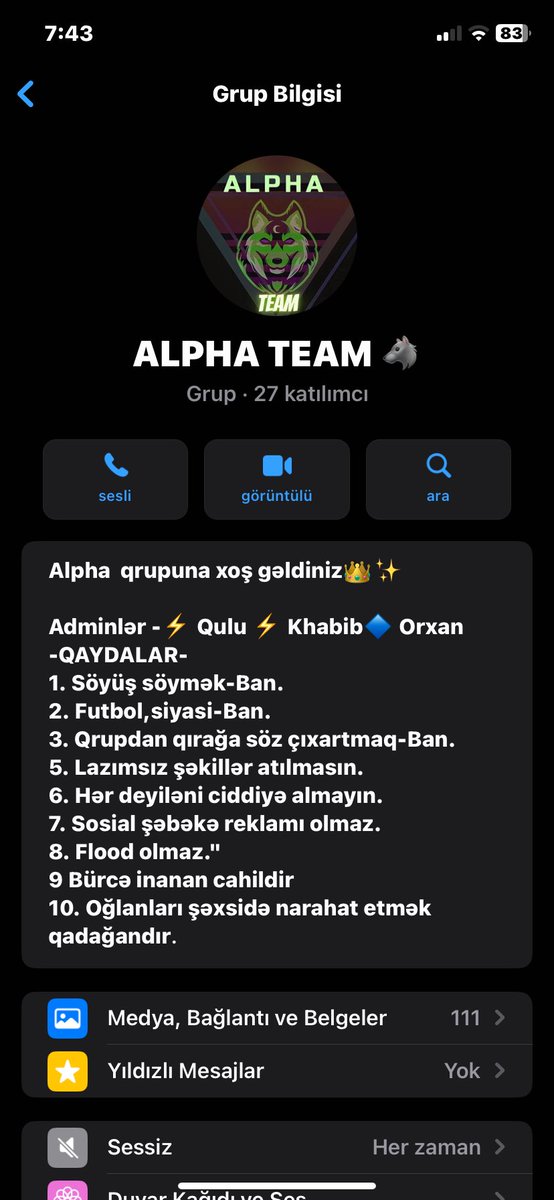 Salam💓
Alfa İllərdi üzvü olduğum Qrupdur.Həmçinin Səmimi,mizah Tavan edən və bol qrup görüşlü ortamdır.
Alım Qapılarımız Açılıb əsrlər sonra Əyər qoşulmağ   İstəsəz <a href="/qulumemmedovv/">Moskas</a> bizim Centilmen Adminə (mənədə həmçinin ) Yaza bilərsiz seçilib alım olunacağdır.
#alfailəereli