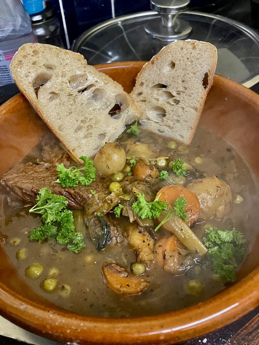 Hearty bbq brisket stew with homemade sourdough bread. #winterwarmer #brisketstew #homemadestew