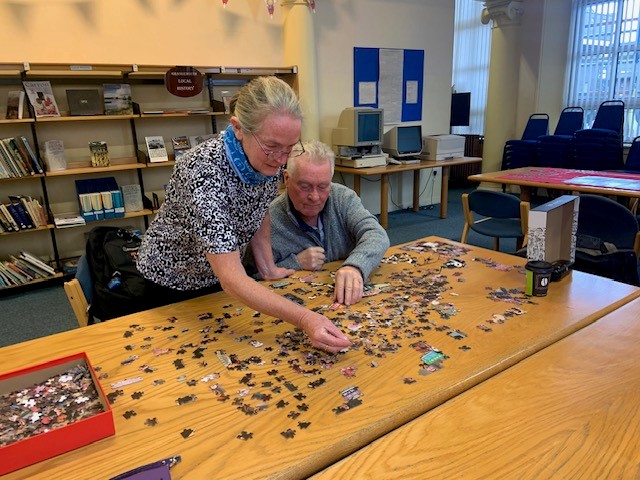 This is Victoria and Stevie from Edinburgh who come in to Grangemouth library when their car is in the garage. They spent they afternoon doing the Jigsaw and thoroughly enjoyed themselves.
