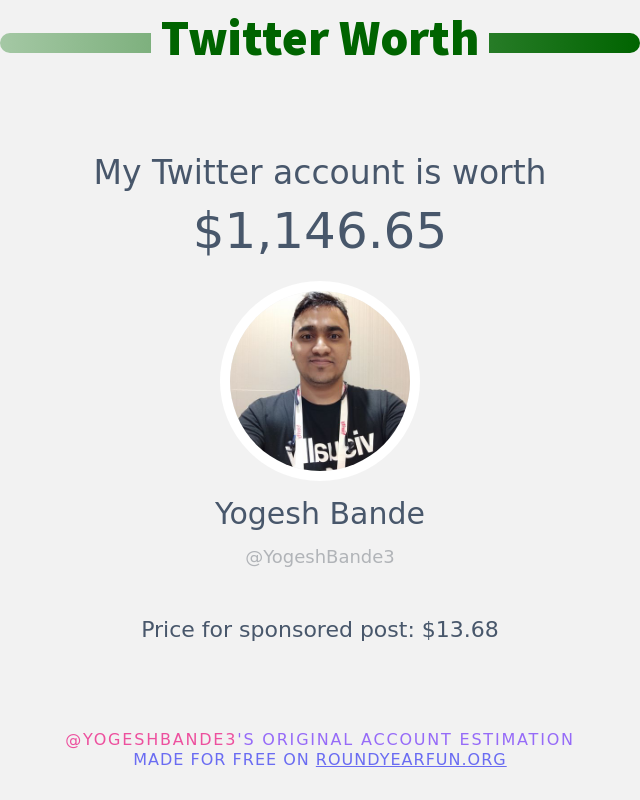 YogeshBande3's tweet photo. My Twitter worth is: $1,146.65

➡️ https://t.co/yU0M1aLINV https://t.co/zYmF1xGAjA