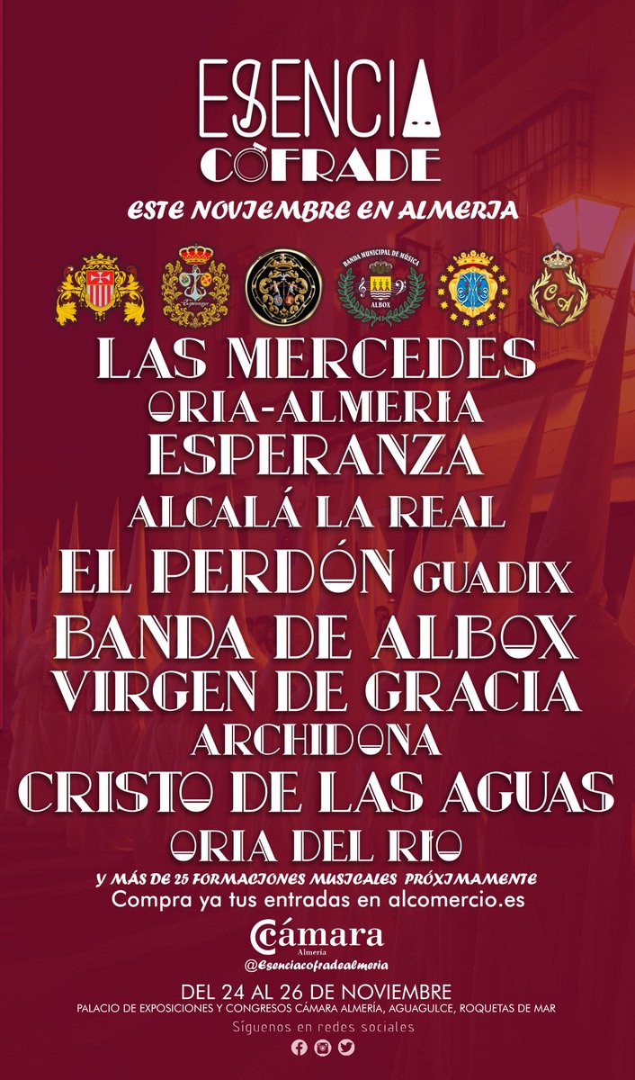 Confirmación de las últimas bandas que estarán en <a href="/EsenciaAlmeria/">Esencia Cofrade</a> <a href="/AMVirgenMerced/">A.M.Virgen Mercedes</a> <a href="/AMVEsperanza/">AM Virgen de la Esperanza</a> <a href="/a/">Ani</a>.m.perdonguadix  @alboxbandamunicipal <a href="/AMVGRA/">AM Virgen de Gracia</a> <a href="/AMCRISTOLASAGUA/">AM CRISTO LAS AGUAS</a> #regionescofrade