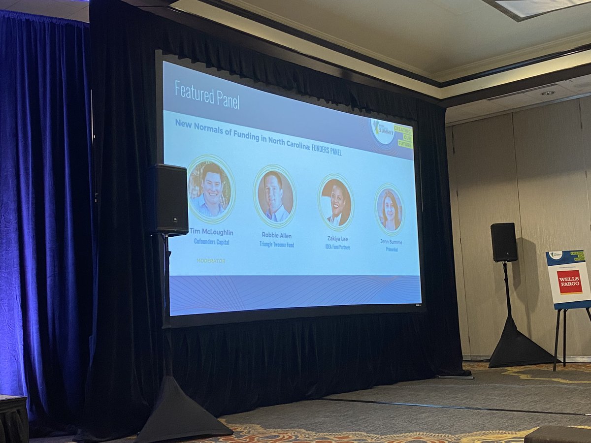 Cofounders Capital's Tim McLoughlin moderates "New Normals of Funding in North Carolina" panel.

Speakers are from Triangle Tweener Fund, IDEA Fund Partners, and Primordial. They shed light on NC's evolving funding landscape.